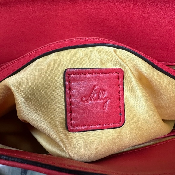 MILLY Leather Chainstrap Shoulder Bag Purse Salmon Red Pink Gold Hardware - Picture 10 of 11